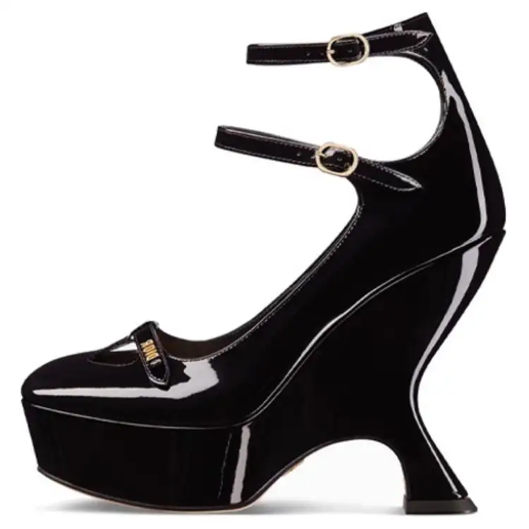 DIOR Aime Dior Patent Leather Irregular Heel High Heels 12.5cm Women's Black