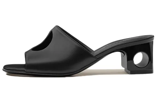 HERMES Elia Calfskin Quiet Slide Slippers Women's Black