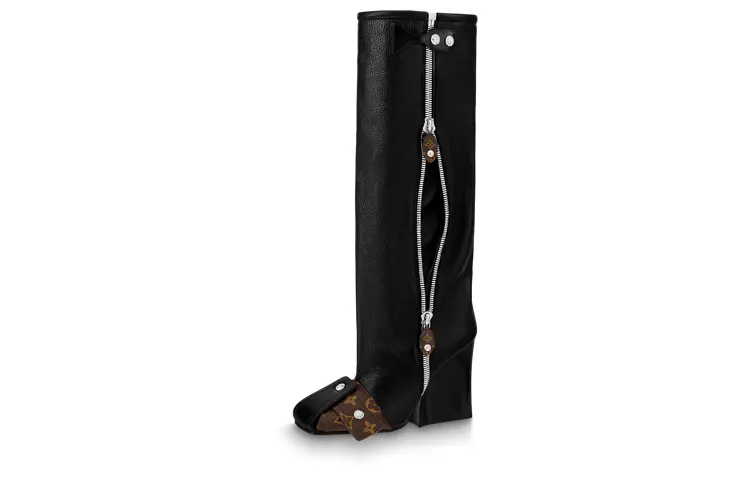 LOUIS VUITTON Patti Zip Closure Knee high Boots Women's Black