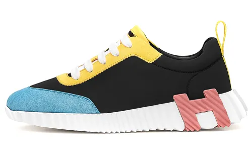 HERMES Bouncing Low top Casual Shoes Women's Black Blue Yellow