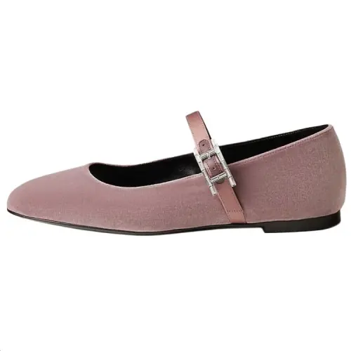 HERMES Jane Flat Mary Jane Shoes 1CM Women's Pink