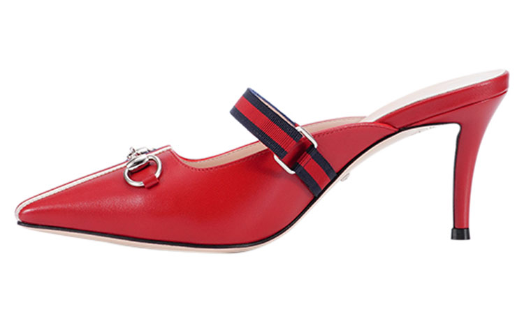 GUCCI Gucci Leather Horsebit Pointed High Heels Women's Red
