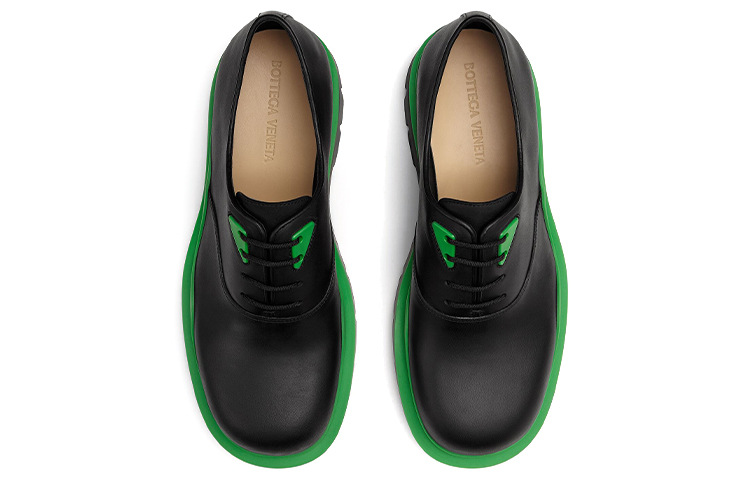 Bottega Veneta Tire Lace Up Leather Shoe Black Green