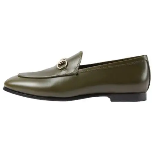 GUCCI Jordaan Leather Loafers Women's Green
