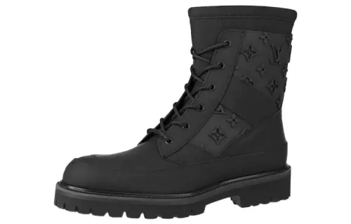 LOUIS VUITTON Laureate Cow Leather Short Combat Boots Men's Black