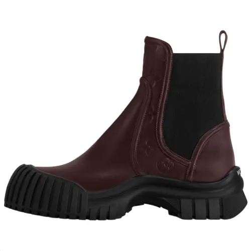 LOUIS VUITTON Ruby Calfskin Short Chelsea Boots Women's Red Brown