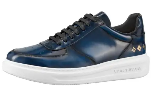 LOUIS VUITTON Beverly Hills Cow Leather Low top Stylish Skateboarding Shoes Men's Sea Blue