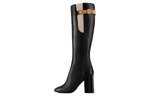 LOUIS VUITTON Silhouette Leather Knee high Boots Women's Black