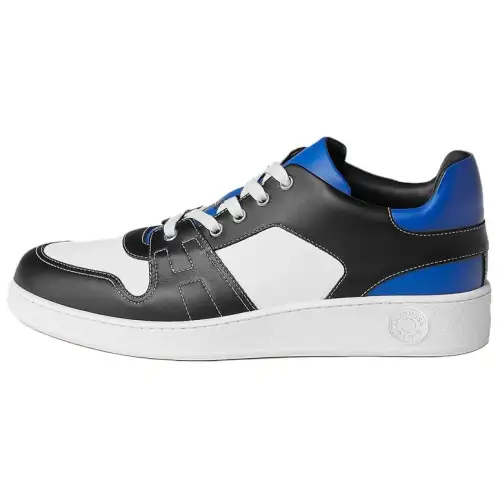 HERMES Cow Leather Low top Stylish Skateboarding Shoes Men's Black White Blue