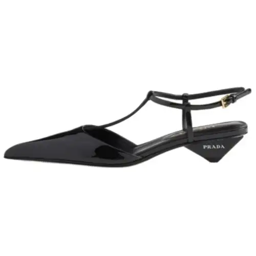 PRADA Leather Irregular Heel High Heels 3.5cm Women's Black