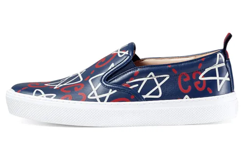 GUCCI Cow Leather Stylish Skateboarding Shoes Women's Blue