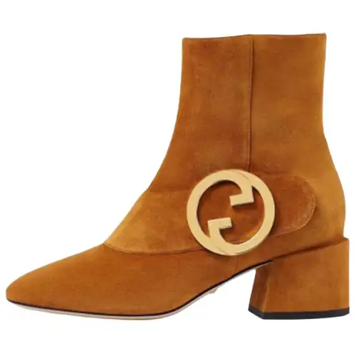 GUCCI Blondie Suede Ankle Boots Women's Brown
