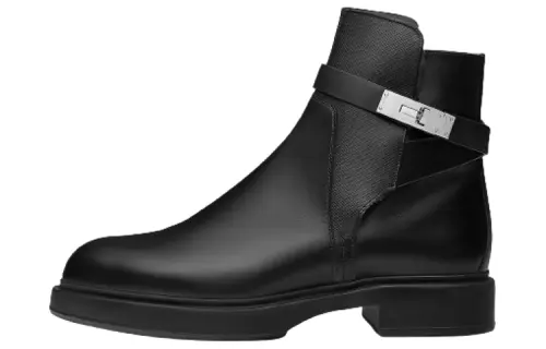 HERMES Veo Buckle Ankle Boots Men's Black