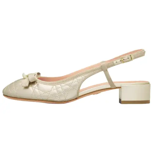 DIOR Sheepskin Chunky Heel High Heels 3cm Women's Gold