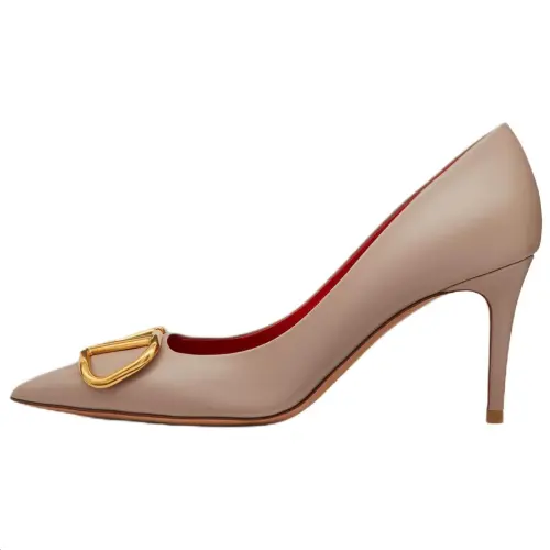 Valentino Vlogo Signature Pointed Toe Slim Heel High Heels 8cm Women's Gray Pink