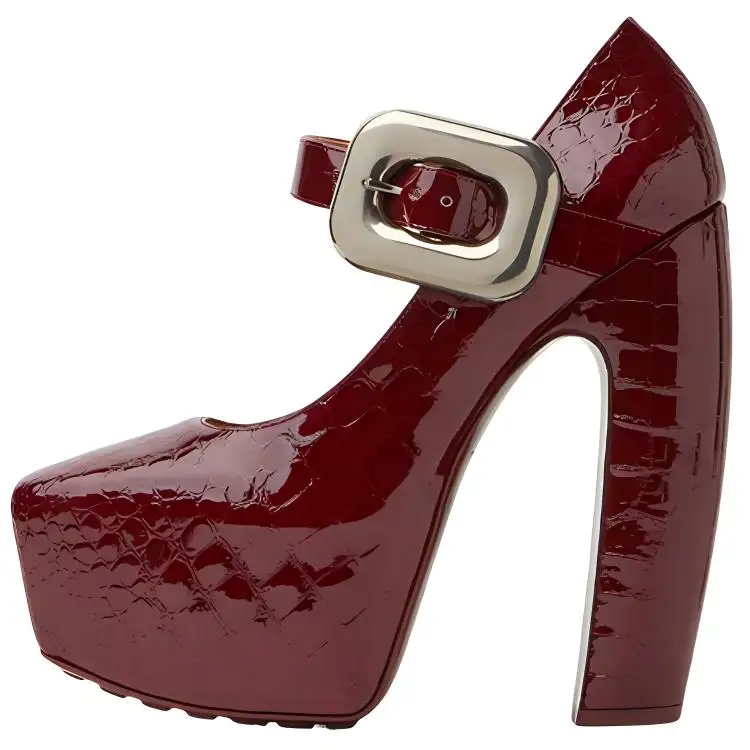 Bottega Veneta Leather Fashion Chunky Heel High Heels Women's Cherry