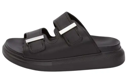 Alexander McQueen Hybrid Buckled Rubber Sandals Black Silver Women's