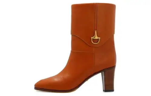 GUCCI Elizabeth Leather Minimalist Fashion Ankle Boots 8cm Women's Brown