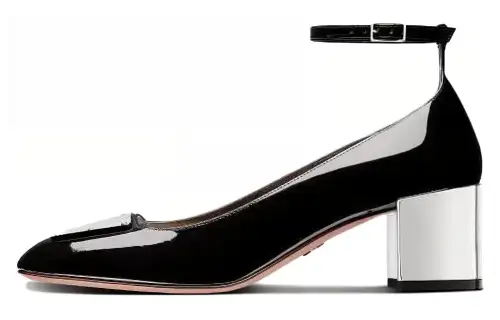 DIOR La Parisienne Dior Patent Leather Calfskin Chunky Heel High Heels 5.5cm Women's Black