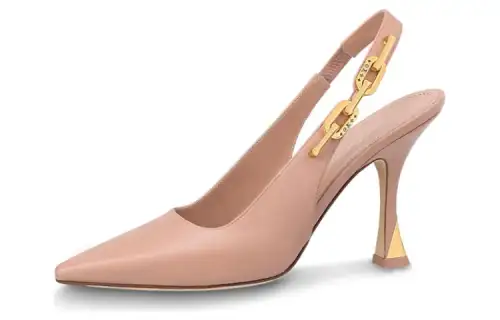 LOUIS VUITTON Sparkle Leather Slim Heel High Heels 9.5cm Women's Nude