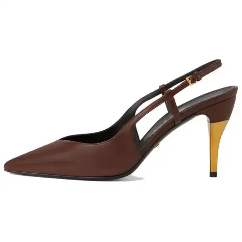 GUCCI Leather Slim Heel High Heels Women's Brown Gold