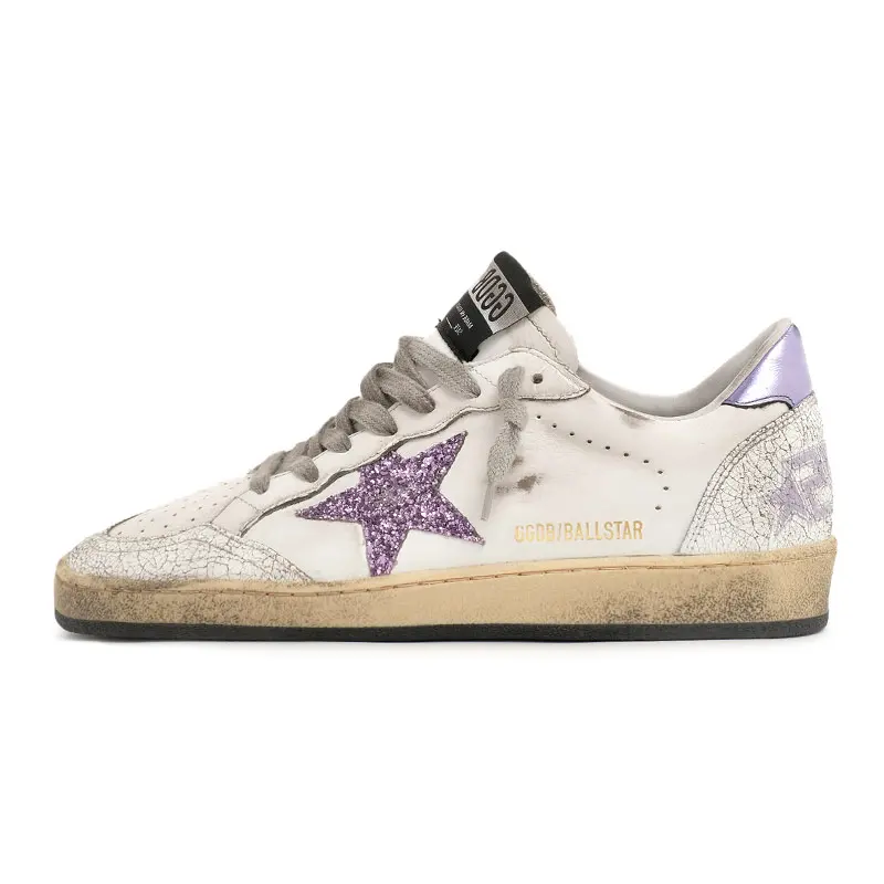 Golden Goose Ball Star Low top Stylish Skateboarding Shoes Women's White Purple Distressed