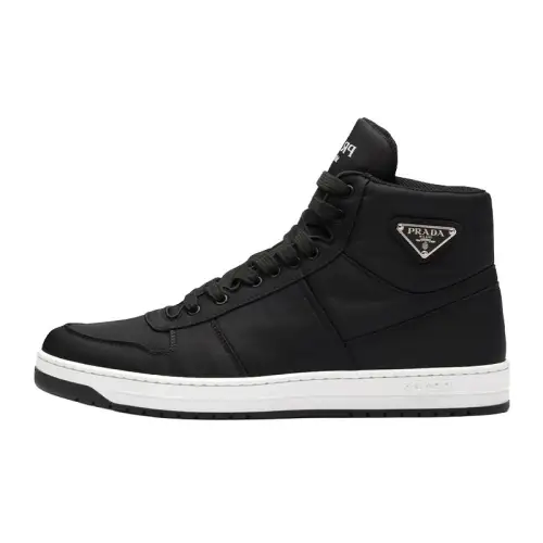 PRADA Re Nylon Gabardine High Top Sneakers Black Black White
