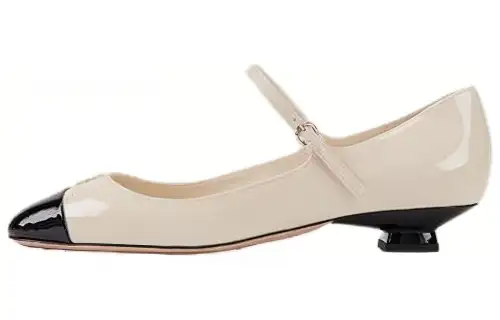 MIU MIU Leather Chunky Heel Mary Jane Shoes Women's White