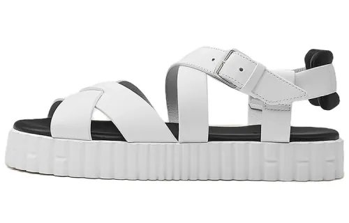 HERMES Everest Cow Leather One Strap Sandals Women's White