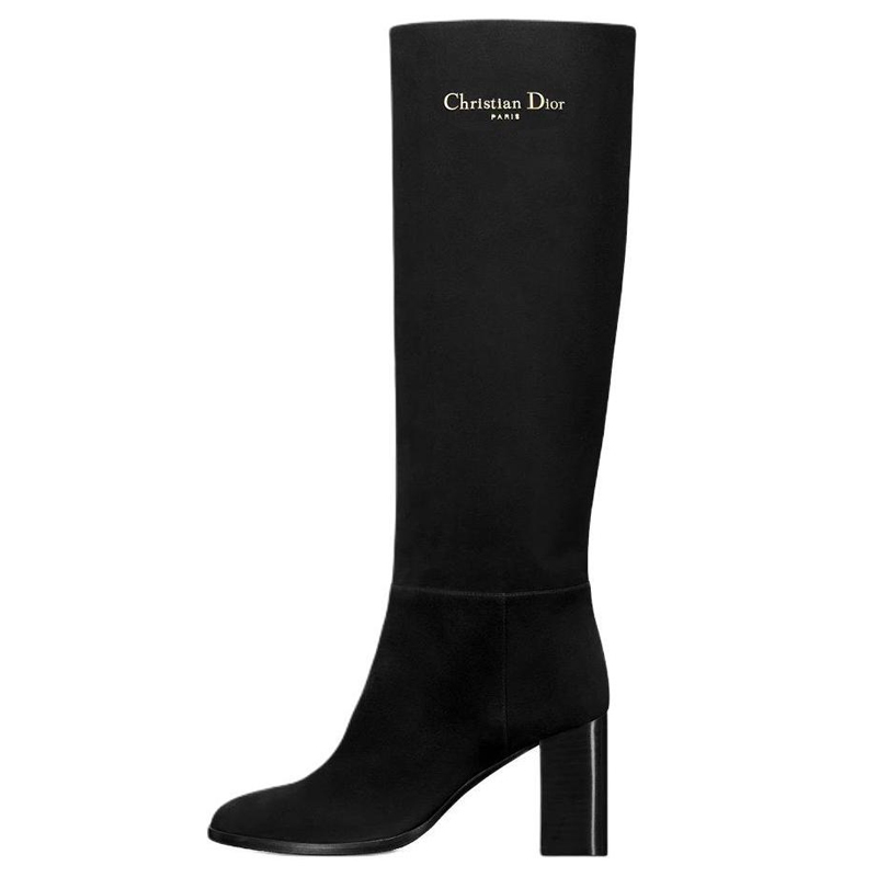 DIOR D Town Suede Knee high Boots 8cm Women's Black