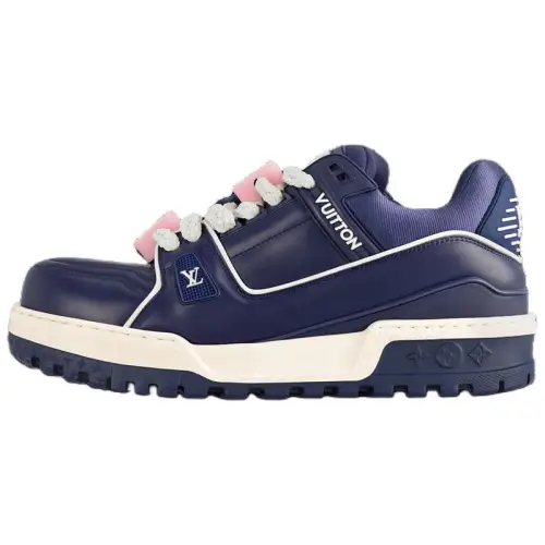 LOUIS VUITTON Trainer Maxi Cow Leather Low top Skateboard Shoes Men's Dark Blue