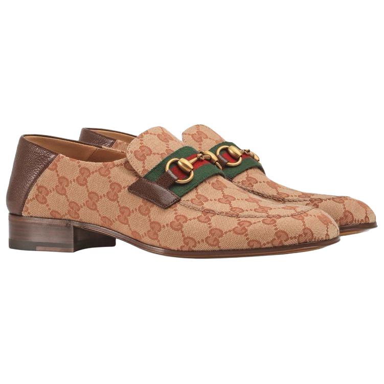 Мужские лоферы Gucci Horsebit Web GG (коричневые) — фото 3