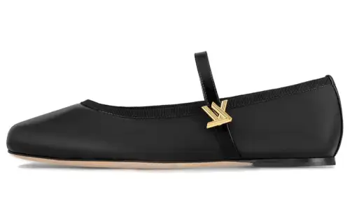 LOUIS VUITTON Romy Leather Flat Mary Jane Shoes Women's Black