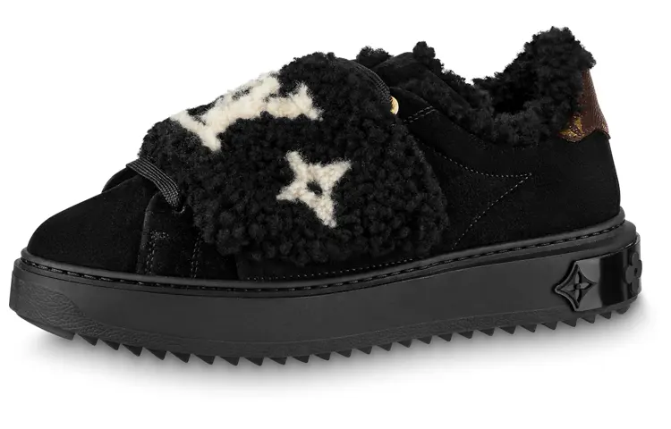 LOUIS VUITTON Lv Time Out Furry Sneakers 'Black With Brown And White Logo' Women's