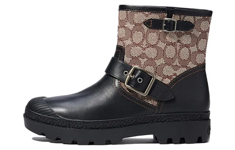 COACH Moto Leather Ankle Boots Men's Black