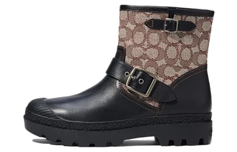 COACH Moto Leather Ankle Boots Men's Black