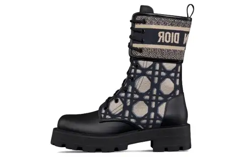 DIOR D Major Cow Leather Crew Combat Boots Women's Black Umber