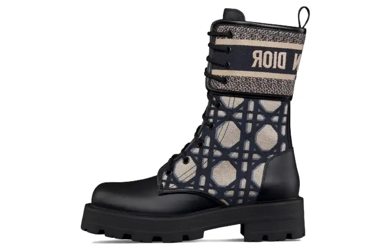 DIOR D Major Cow Leather Crew Combat Boots Women's Black Umber