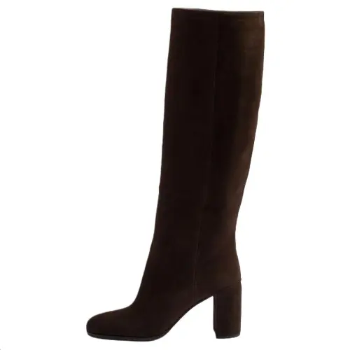 PRADA Suede Knee high Boots 8.5cm Women's Dark Brown