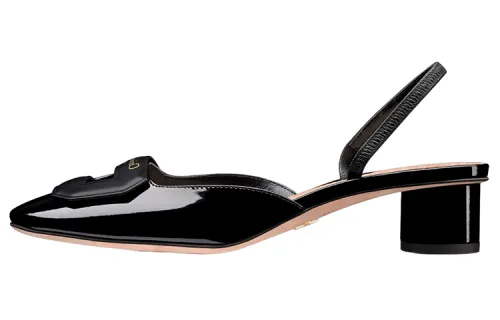 DIOR Patent Leather Round Tip Block Heel High Heels 3.5cm Women's Black