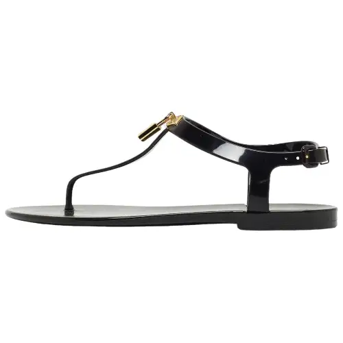 LOUIS VUITTON Leather One Strap Sandals Women's Black