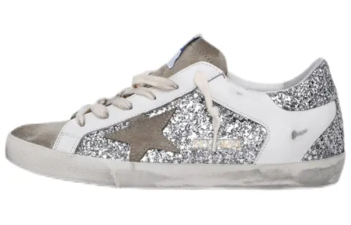 Golden Goose Super Star Leather Stylish Skateboarding Shoes Women's Silver Distressed