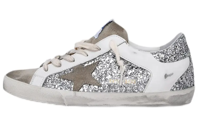 Golden Goose Super Star Leather Stylish Skateboarding Shoes Women's Silver Distressed
