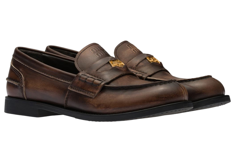 MIU MIU Penny Leather Loafers Women's Ebony