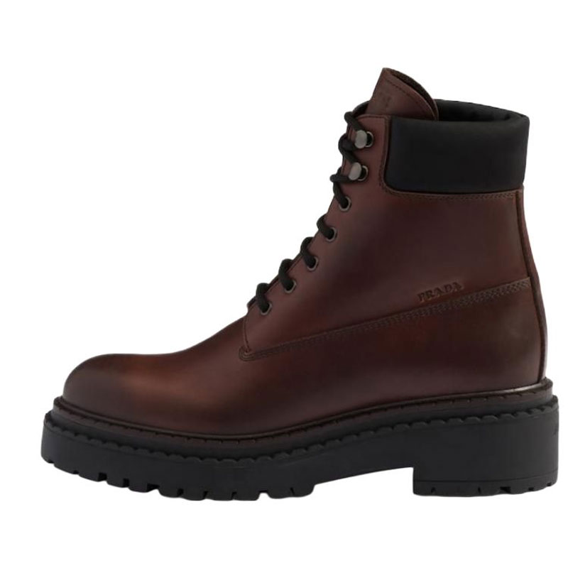 Женские ботинки Prada Re-Nylon (коричневые)