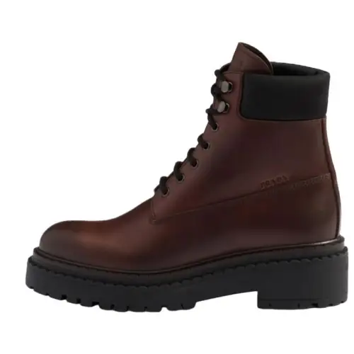 PRADA Re Nylon Leather Ankle Boots Women's Brown