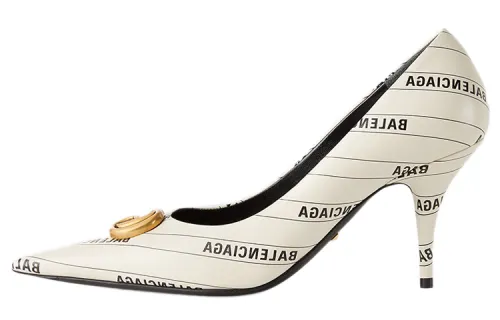 Balenciaga x GUCCI Knife The Hacker Project Collection Logo Print Slim Heel High Heels 8cm Women's White