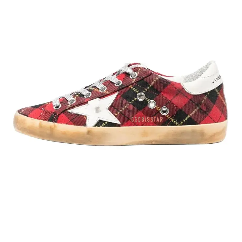 Golden Goose Super Star Textile, Leather Low top Stylish Skateboarding Shoes Women's Black Red Distressed