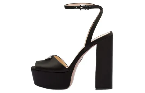PRADA 135mm Platform Sandals Black Satin Women's