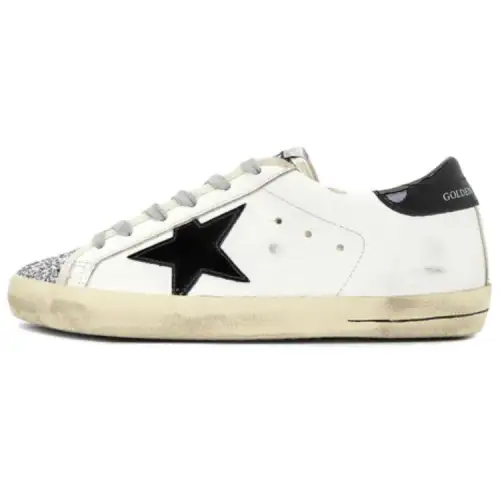 Golden Goose Super Star White Black Silver Glitter Women's